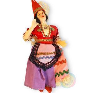VTG Handmade Bohemian Folk Art Doll OOAK Cloth Body Plastic Hands Hand Painted